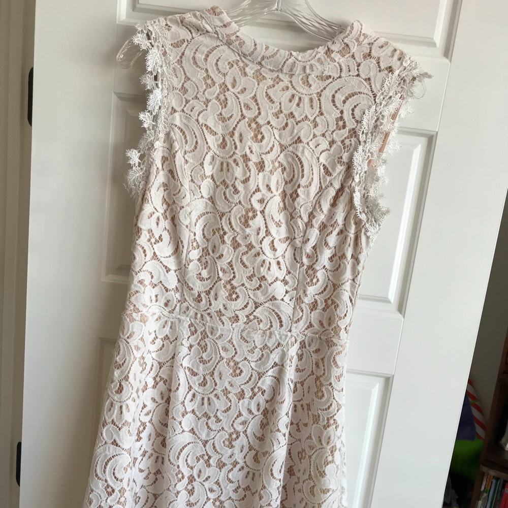 Francesca’s White Lace Dress with Gold Underlay